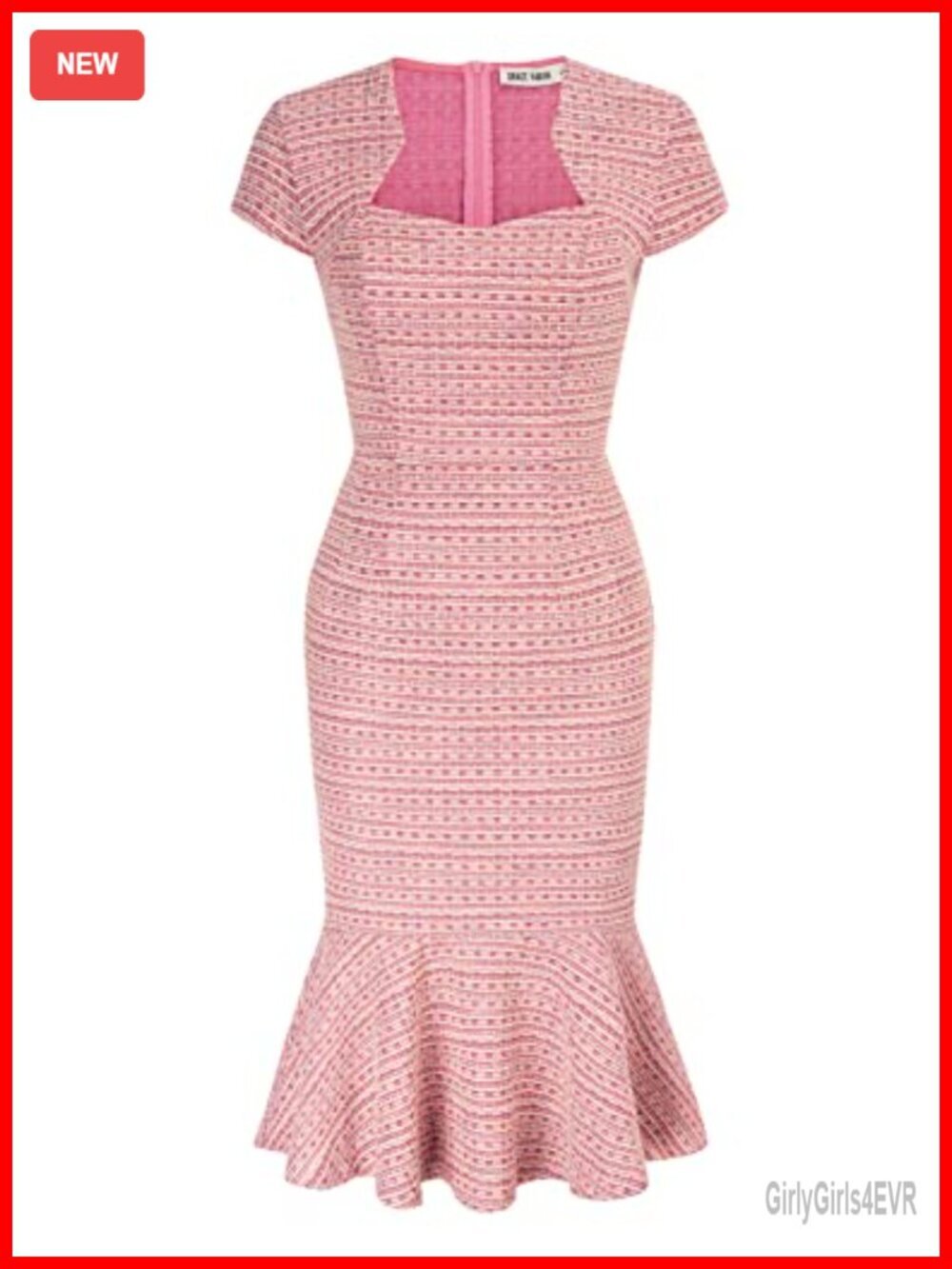 Fishtail Bodycon Pencil Dress with Zipper Back, Breathable Cotton Blend